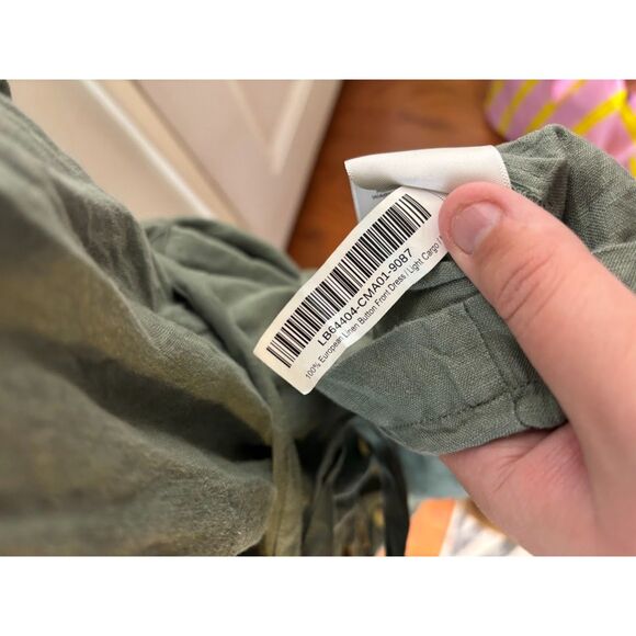 Quince 100% European Linen Button Front Midi Dress Olive Green Sz Large Capsule - Picture 6 of 6